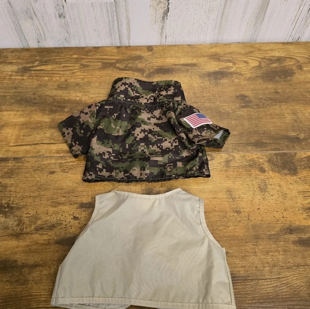 Build A Bear Workshop Camo Shirt and Khaki Vest Set
